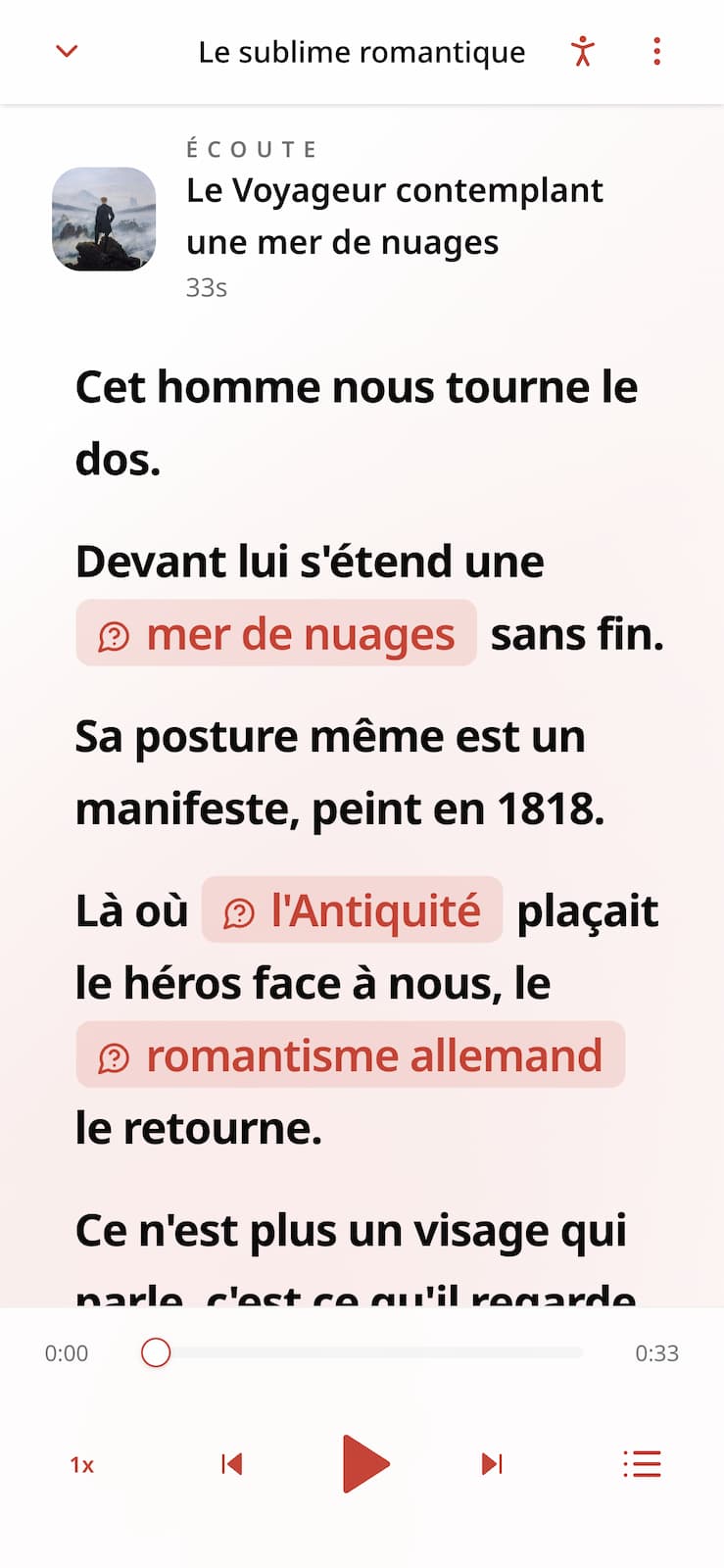 Un parcours de visite affiché sur un téléphone dans l’application visiteur Gidmi.